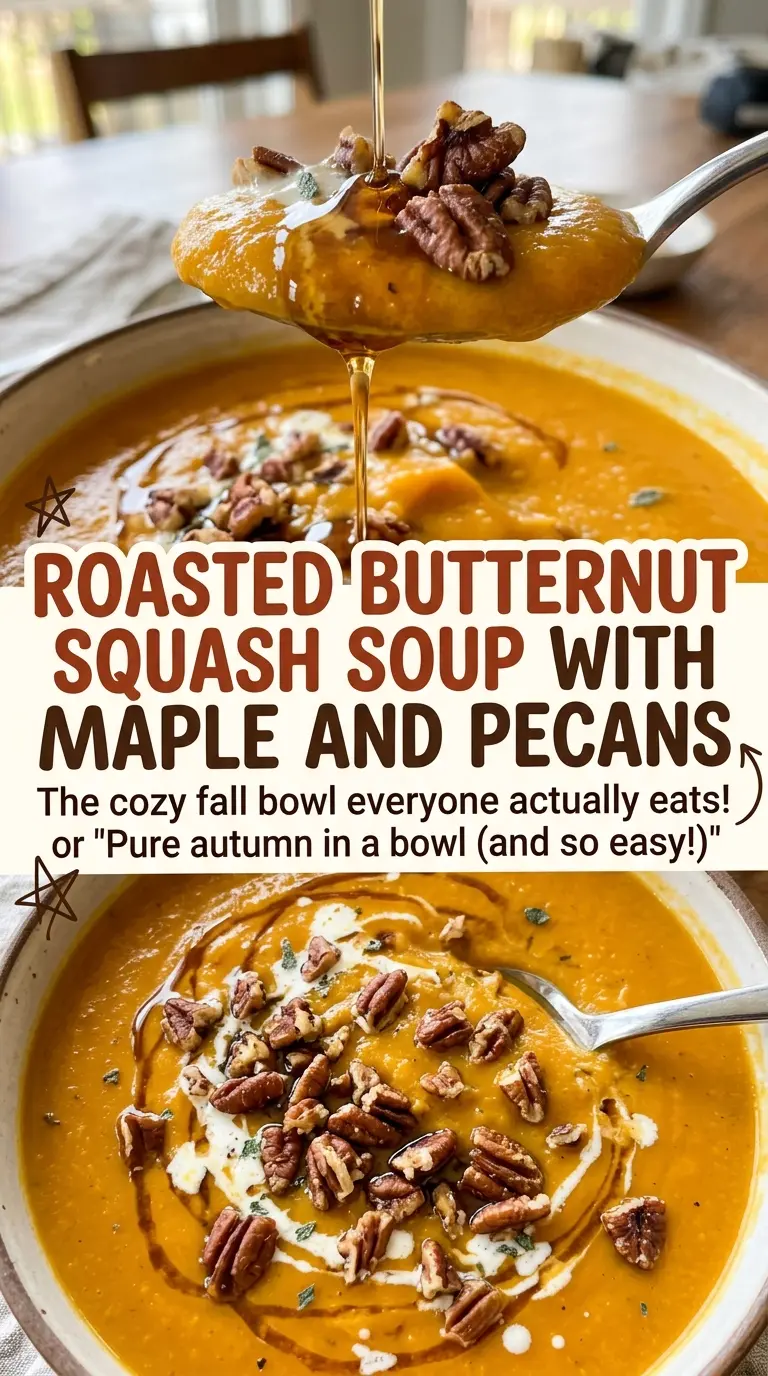 Roasted Butternut Squash Soup with Maple and Pecans, maple-glazed pecans