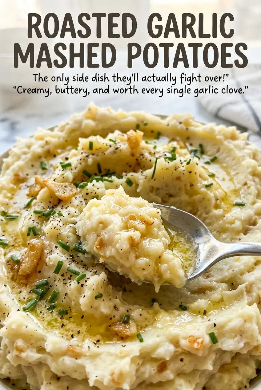 Roasted garlic mashed potatoes creamy golden bowl