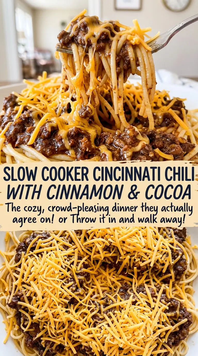 Slow Cooker Cincinnati Chili with Cinnamon and Cocoa, hearty noodle topping