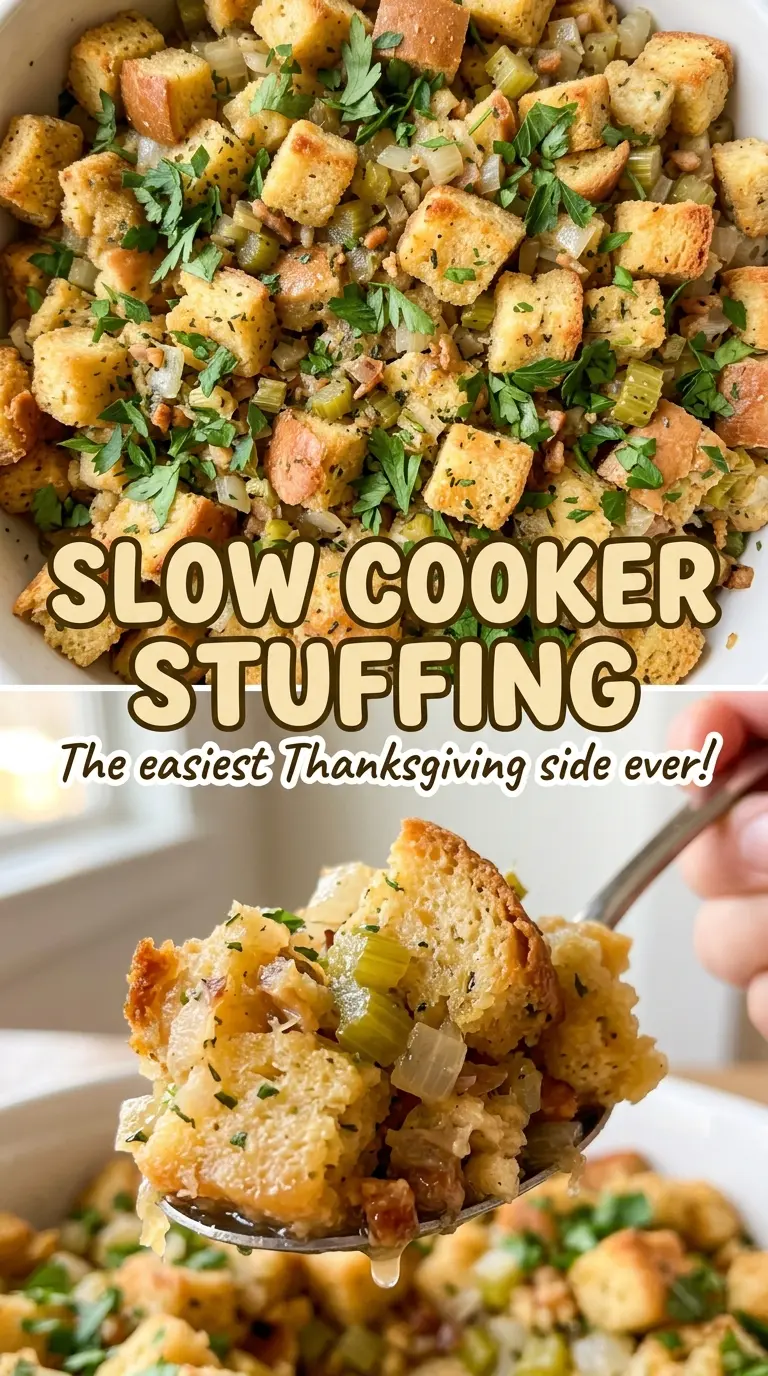 Slow Cooker Stuffing with savory tender texture