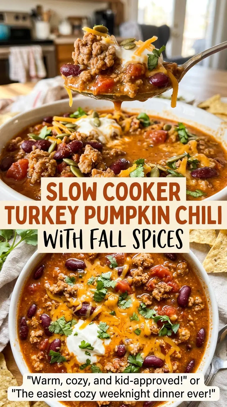 Slow Cooker Turkey Pumpkin Chili with Fall Spices, thick and warmly spiced