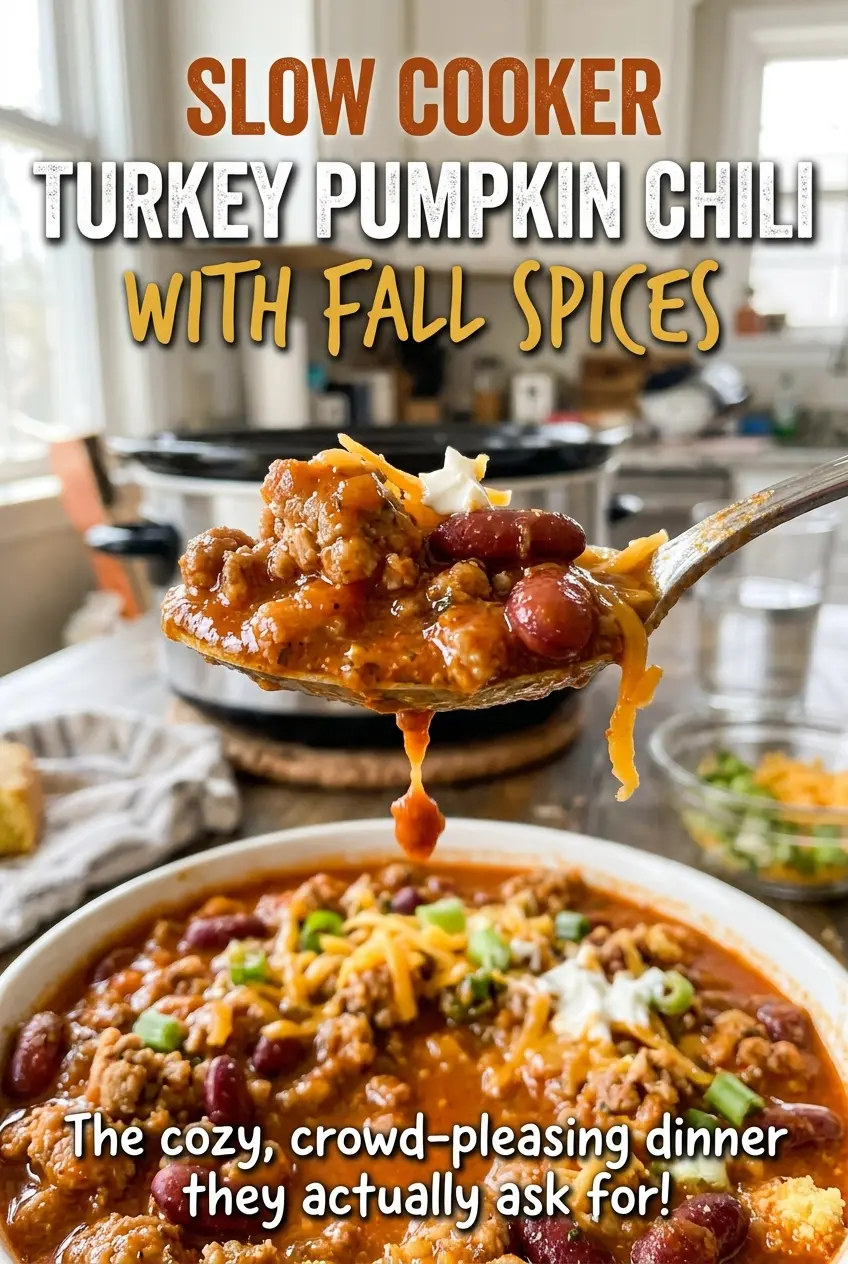 Slow Cooker Turkey Pumpkin Chili with Fall Spices, thick and warmly spiced