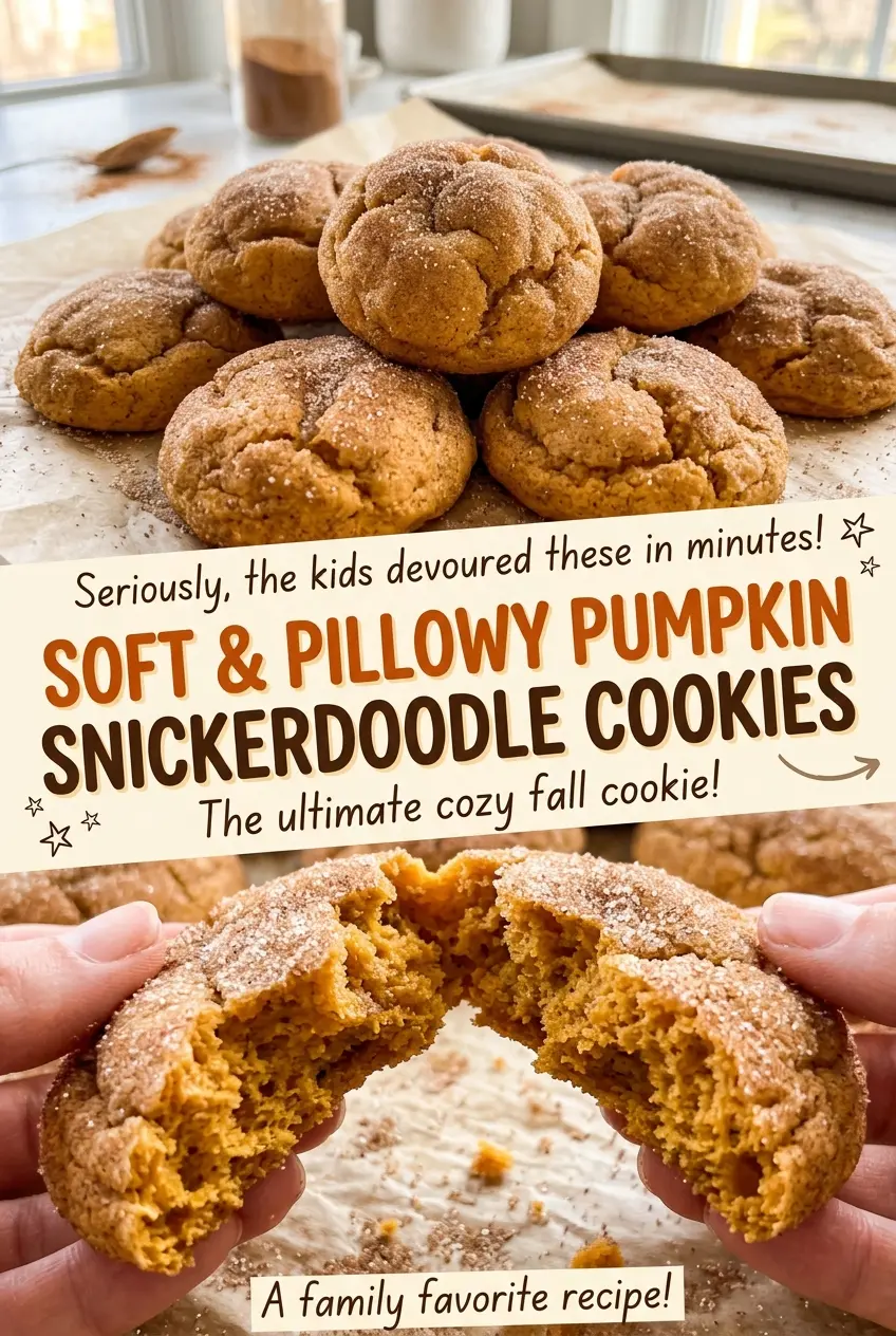 Soft & Pillowy Pumpkin Snickerdoodle Cookies cinnamon sugar tops