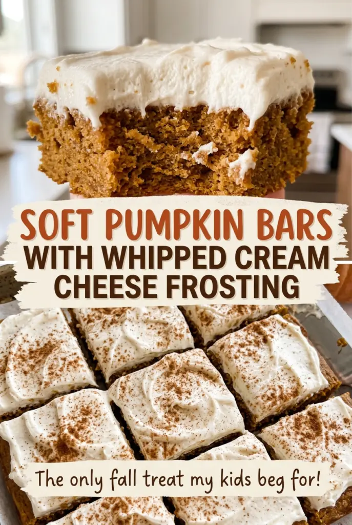Soft Pumpkin Bars with Whipped Cream Cheese Frosting