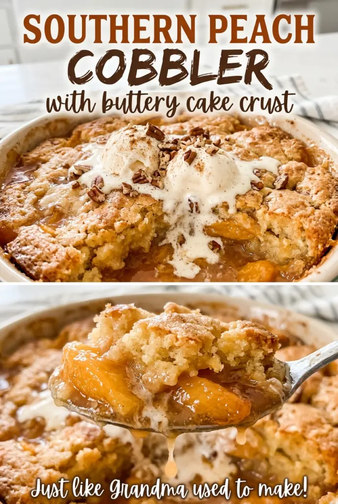 Southern Peach Cobbler with Buttery Cake Crust
