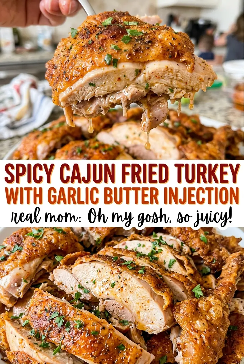 Spicy Cajun Fried Turkey with Garlic Butter Injection, crisp golden skin