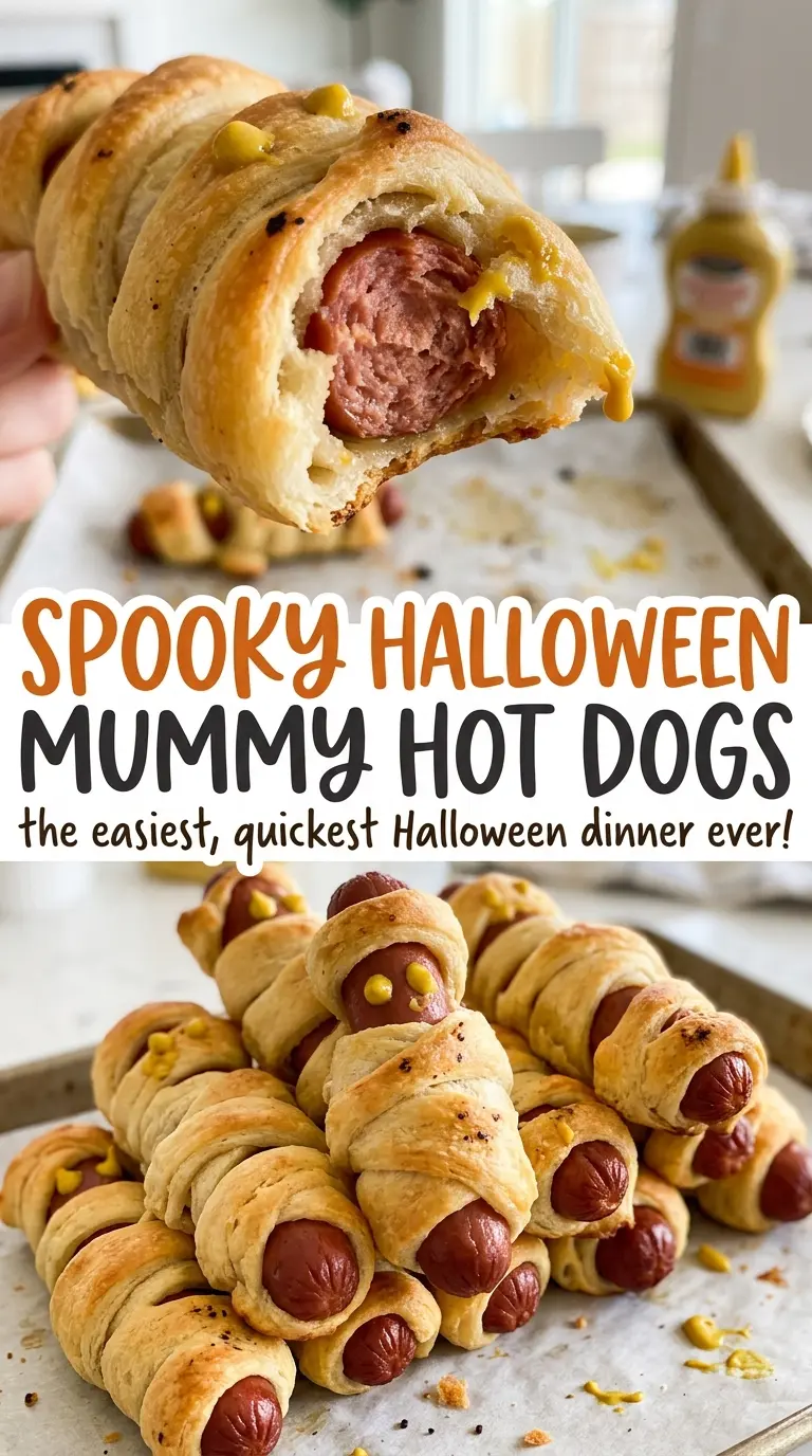 Spooky Halloween Mummy Hot Dogs playful golden