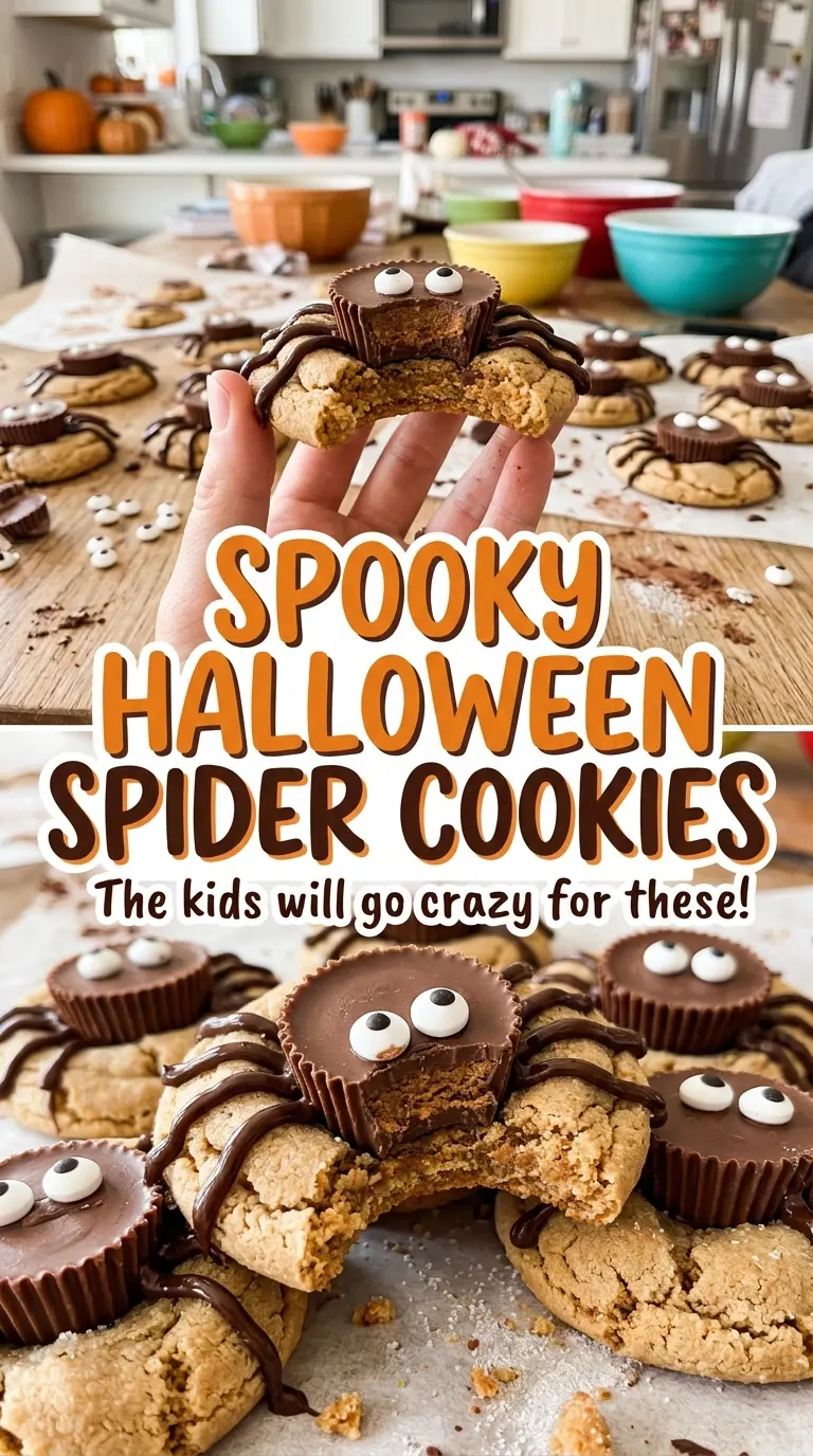 Spooky Halloween spider cookies with pretzel legs