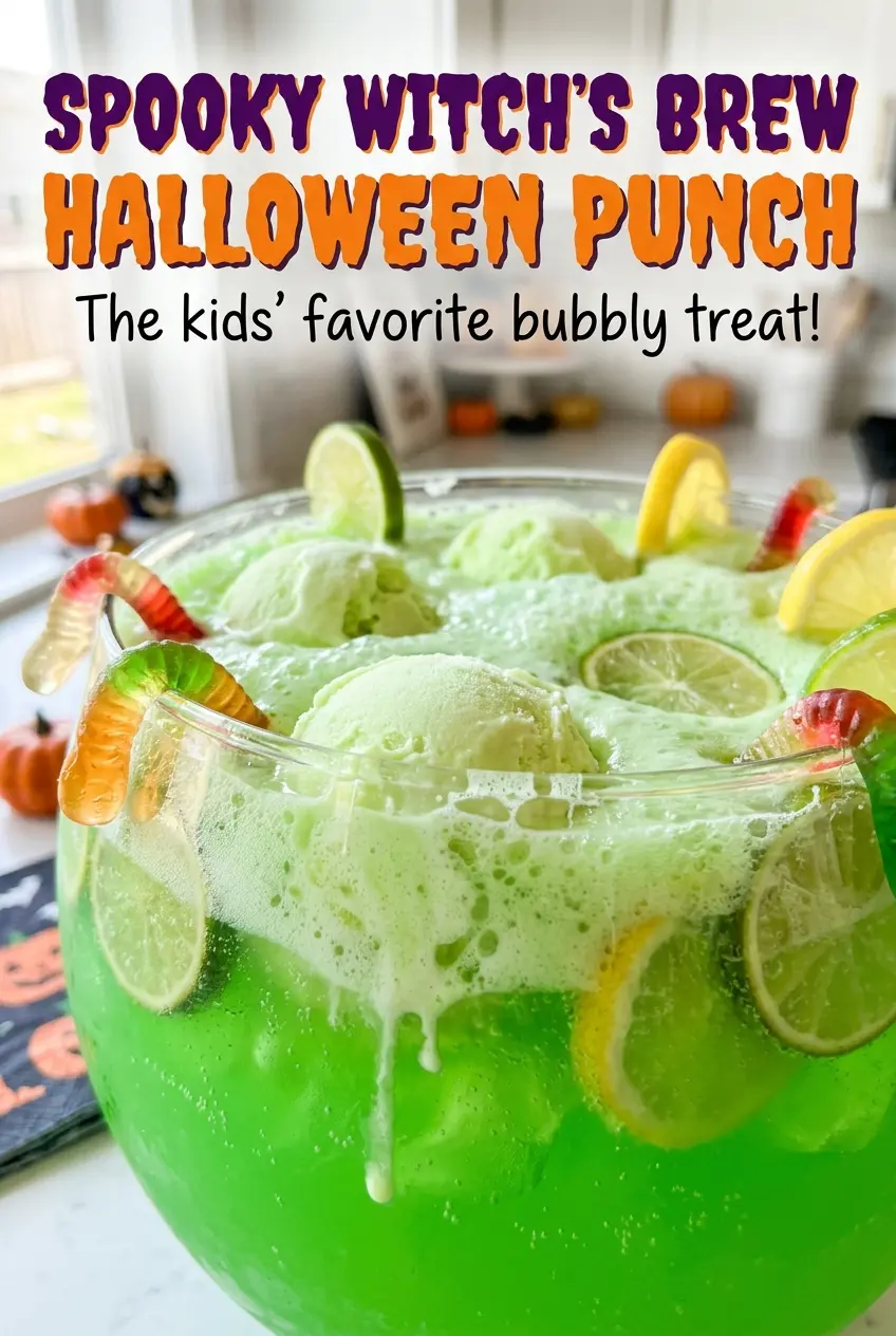 Witch’s Brew Halloween Punch, green and bubbly
