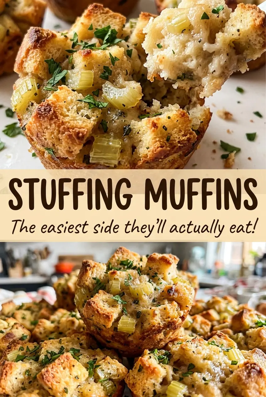 Stuffing Muffins golden savory tops