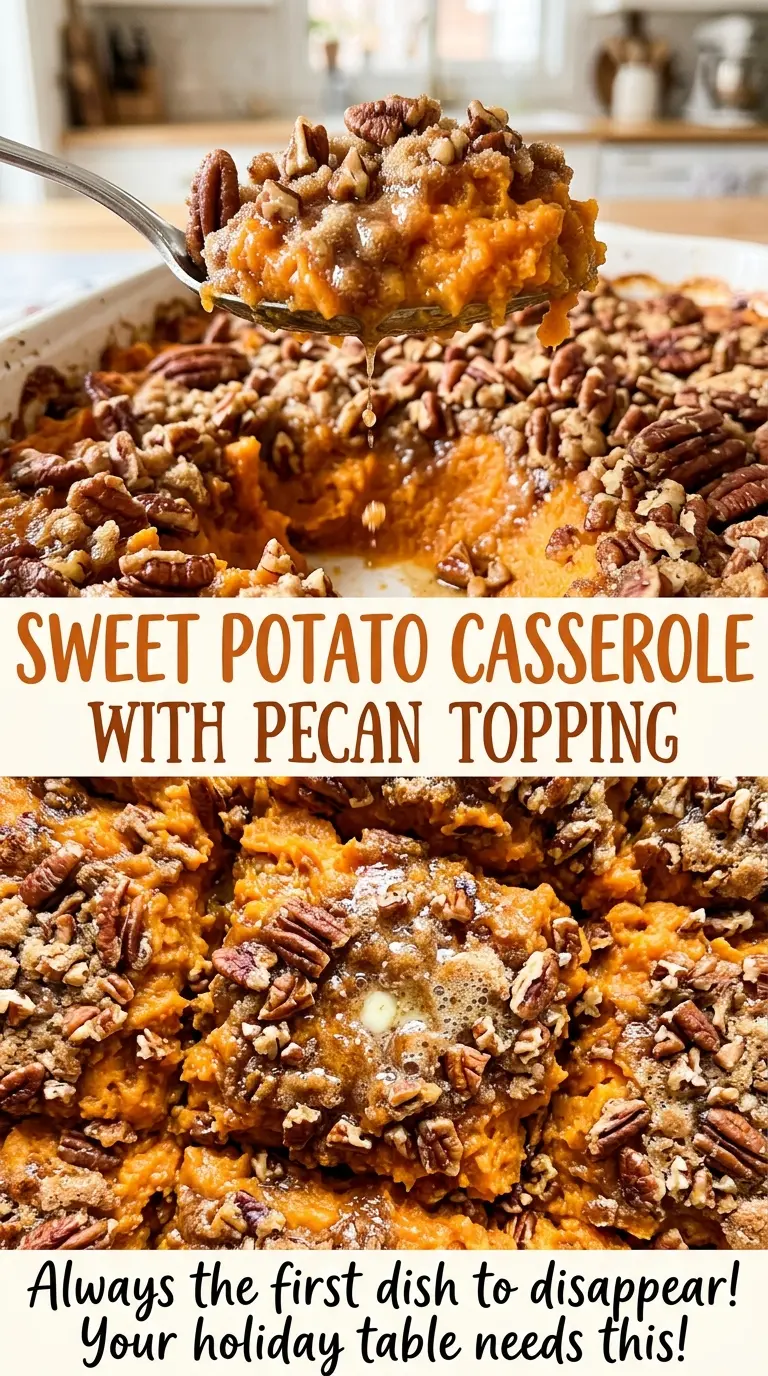 Sweet Potato Casserole with Pecan Topping crisp golden topping