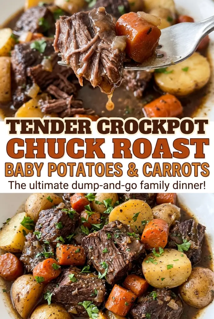 Tender Crockpot Chuck Roast with Baby Potatoes and Carrots