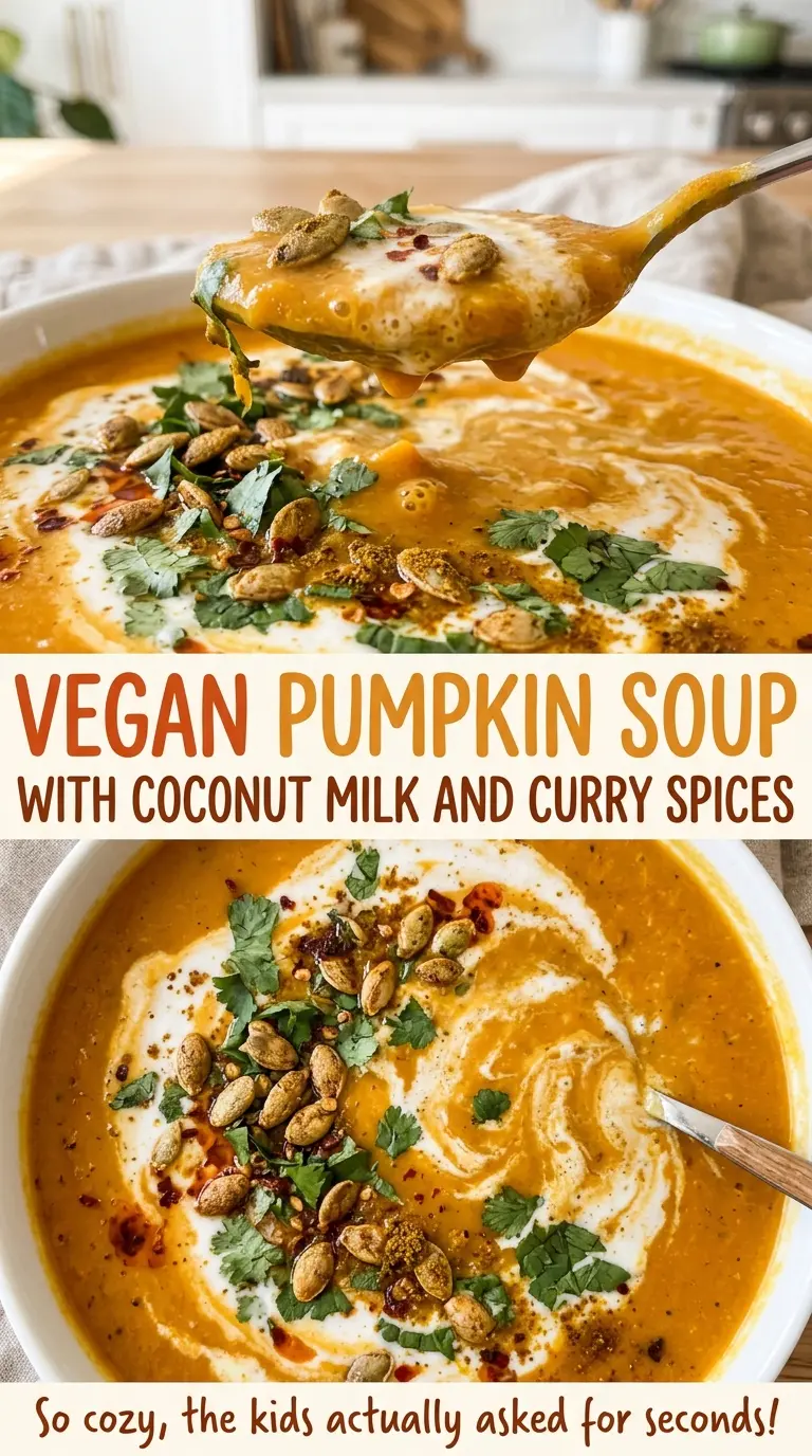 Vegan pumpkin soup with coconut milk, creamy spiced