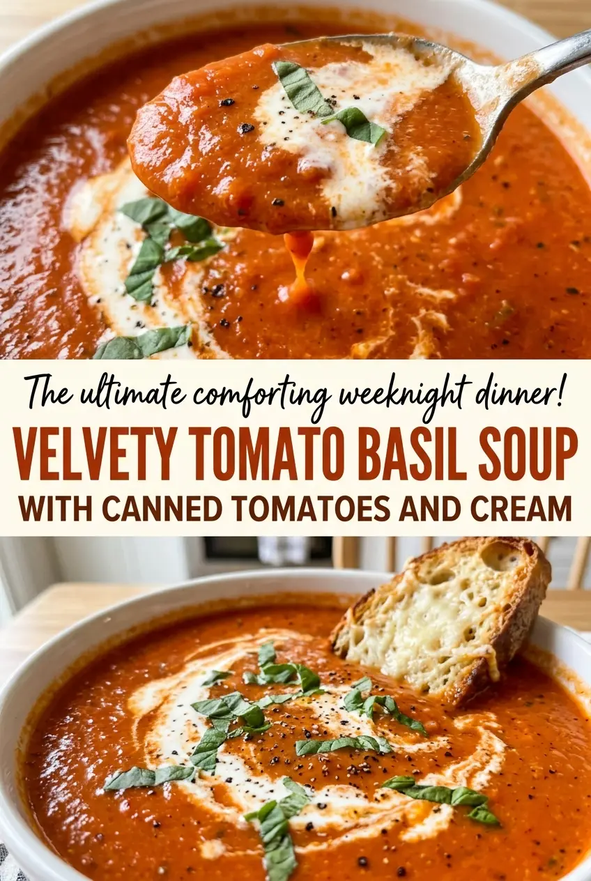 Velvety Tomato Basil Soup with Canned Tomatoes and Cream, smooth and creamy