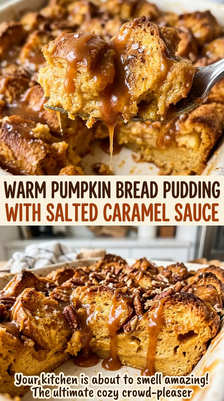 Warm Pumpkin Bread Pudding with Salted Caramel Sauce pumpkin custard squares