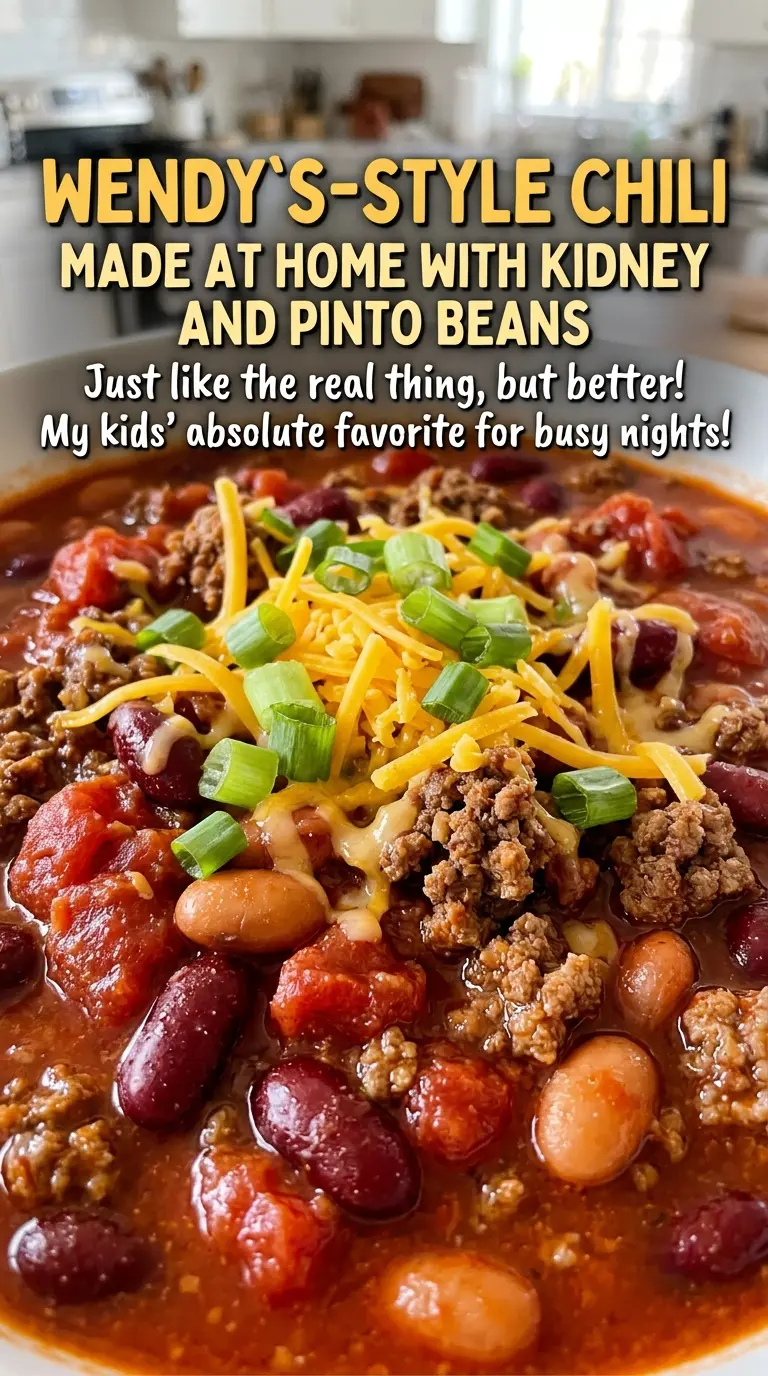 Wendy's-style chili with kidney and pinto beans, bean-filled and tomato-rich